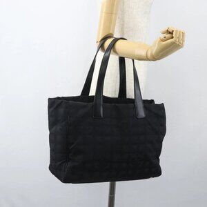 CHANEL New Travel Line Tote Bag Nylon Black gold CC Auth ka411